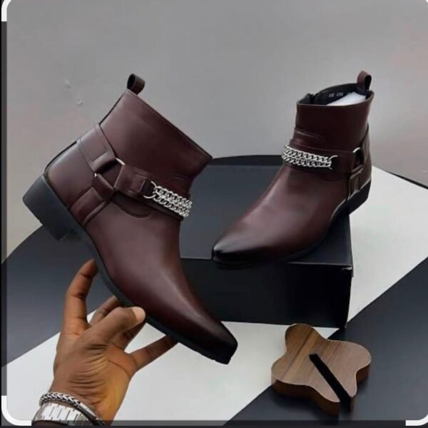 Brown Leather Harness Ankle Boots