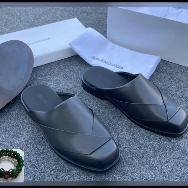 White Square Toe Leather Mule Half Shoes