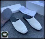 White Square Toe Leather Mule Half Shoes