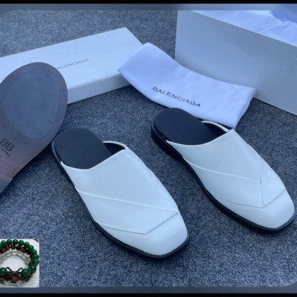 White Square Toe Leather Mule Half Shoes
