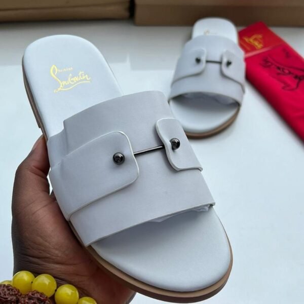 Louboutin Chambelimule White Leather Slide Sandals
