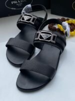 Prada Black Perforated Leather Sandals
