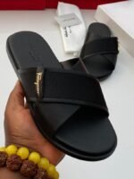 Salvatore Ferragamo brown leather slide sandals