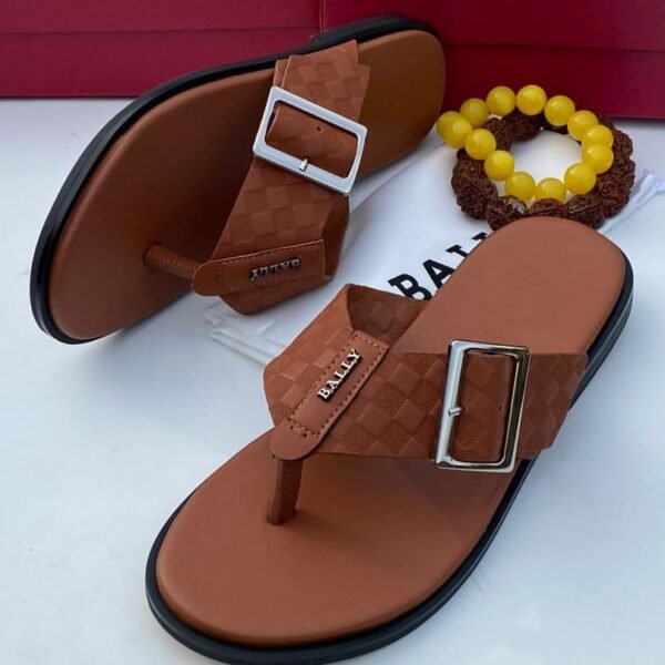 Bally Brown Checkerboard Leather Thong Slippers