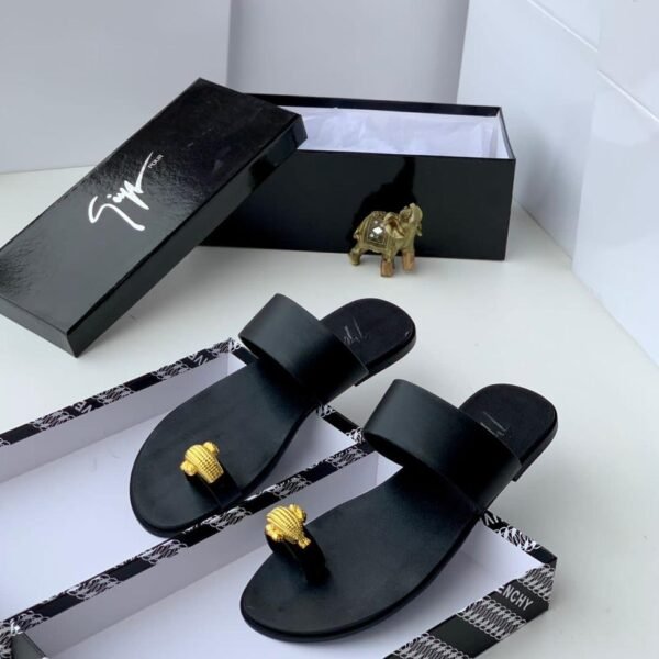 Black Mens Embossed Monogram Chain Slide Sandals
