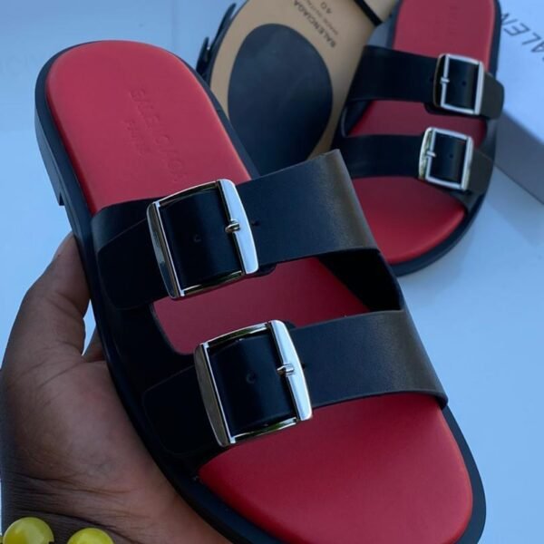 Black Double Strap Slide Sandals