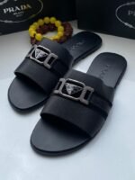 Prada Black Perforated Leather Slide Sandals
