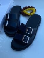 Black Double Strap Slide Sandals