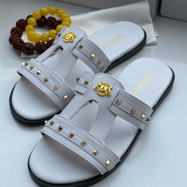 Aristocrat White Gold Studded Palm Slippers