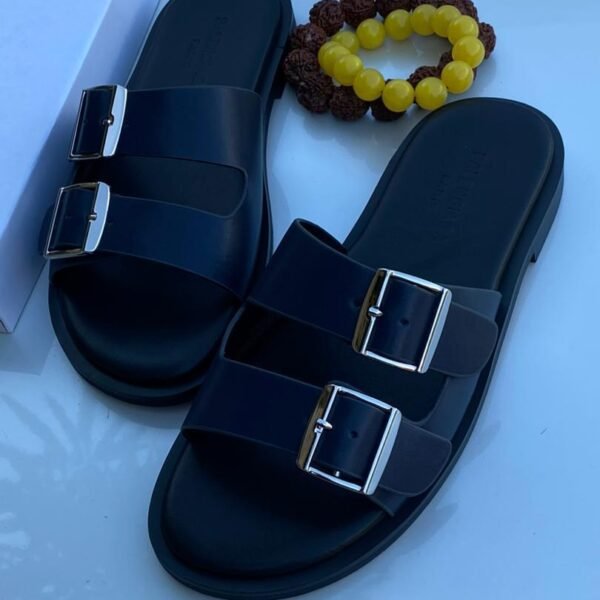 Black Double Strap Slide Sandals