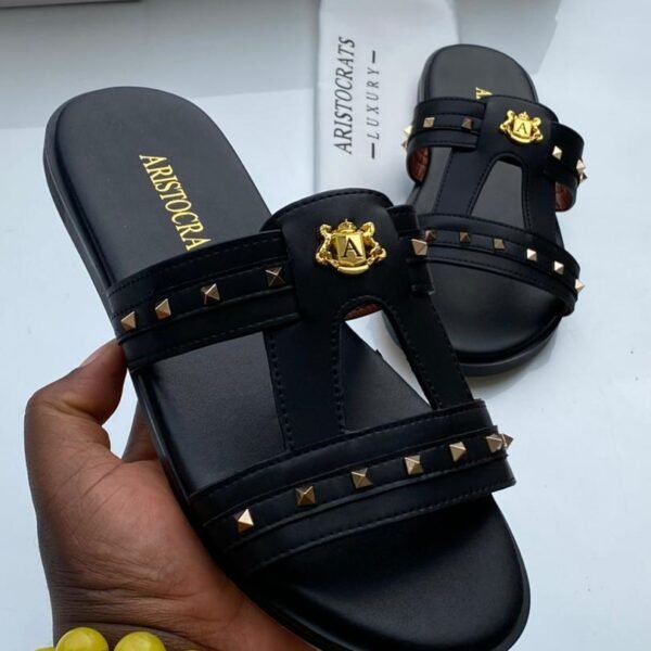 Aristocrats Luxury black leather slides
