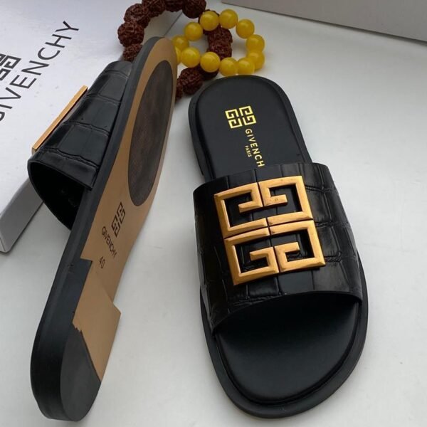 Brown Crocodile Embossed 4G Logo Slide Sandals