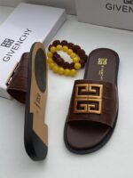 Brown Crocodile Embossed 4G Logo Slide Sandals