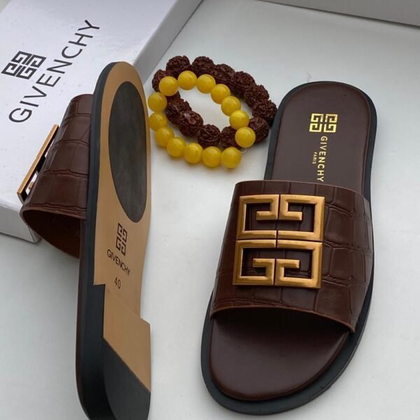 Brown Crocodile Embossed 4G Logo Slide Sandals