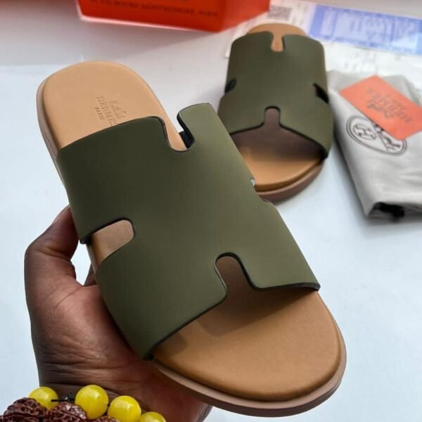 olive green leather sandals