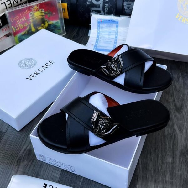 Versace black leather men's sandal