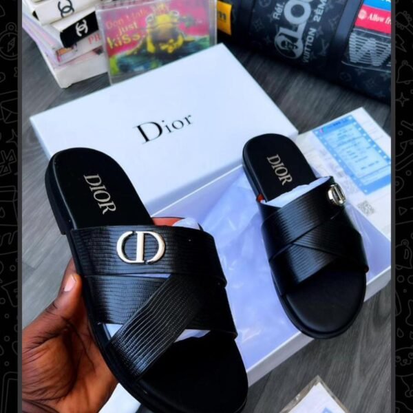 Dior black leather cross strap sandals