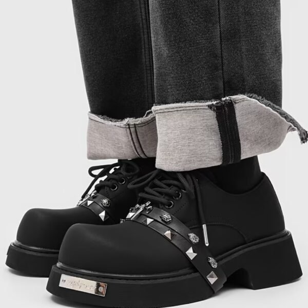 Black Chunky Platform Buckled Derby Shoes