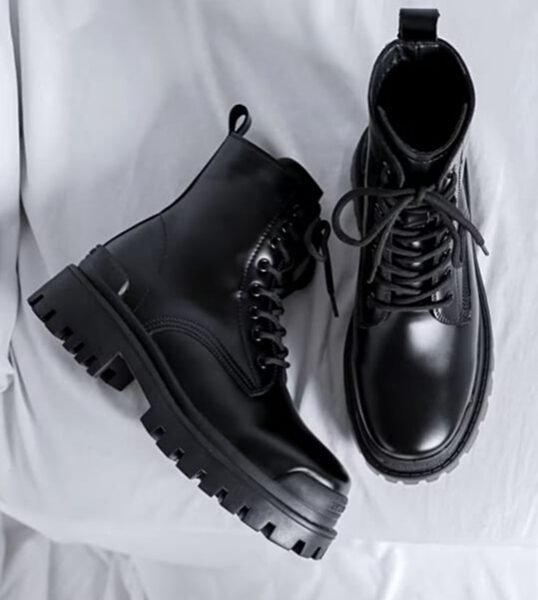 Black Leather Lace Up Combat Boots