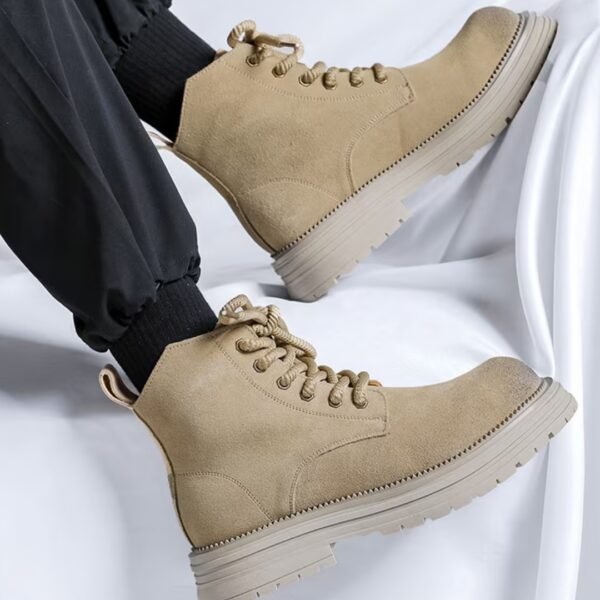 Beige Suede Chunky Platform Ankle Boots