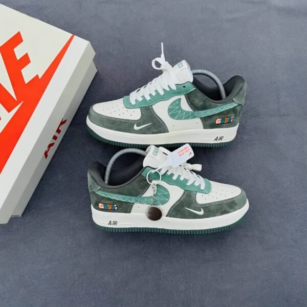 Nike Air Force 1 Low Green White Gucci Themed Mens Luxury Pattern Sneakers Casual Shoes